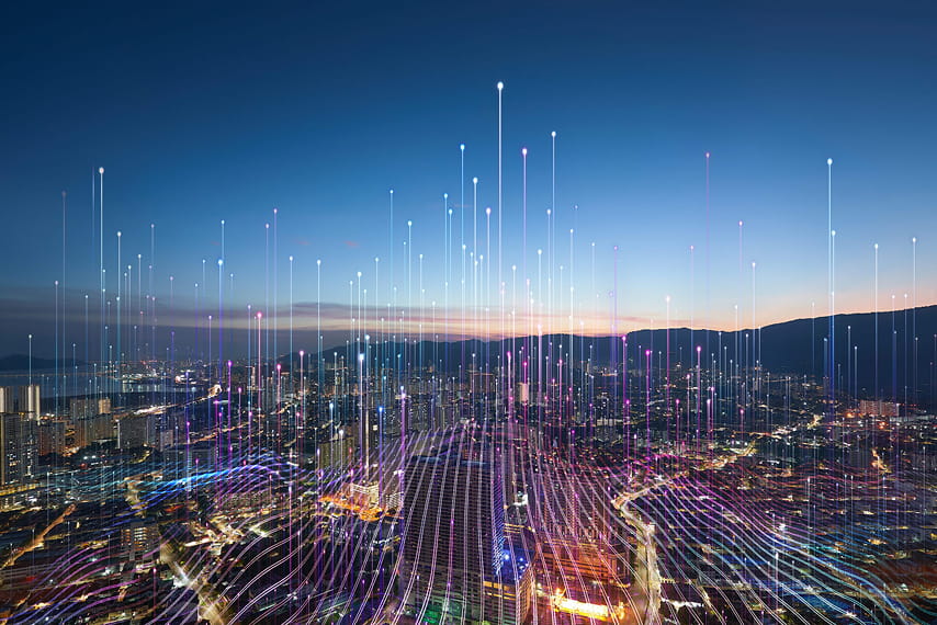 An illustration of a city mountainscape.